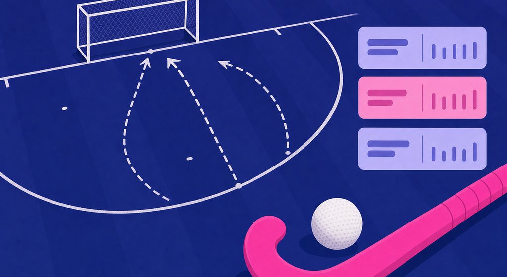 Pizarra de hockey hierba con stick, bola y un tablero de cuotas